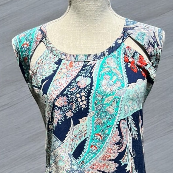 🌻Lucky Brand Lightweight Colorful Boho Paisley Dress w Cutouts Size Large - Picture 3 of 11